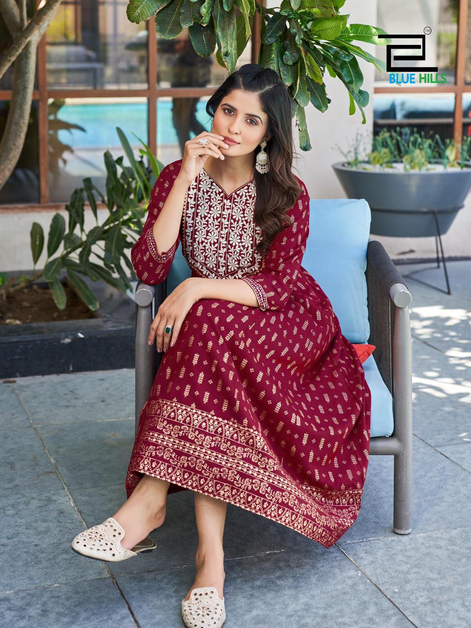 Walkway Vol 50 By Blue Hills Rayon Embroidery Anarkali Kurtis Wholesale Shop In Surat